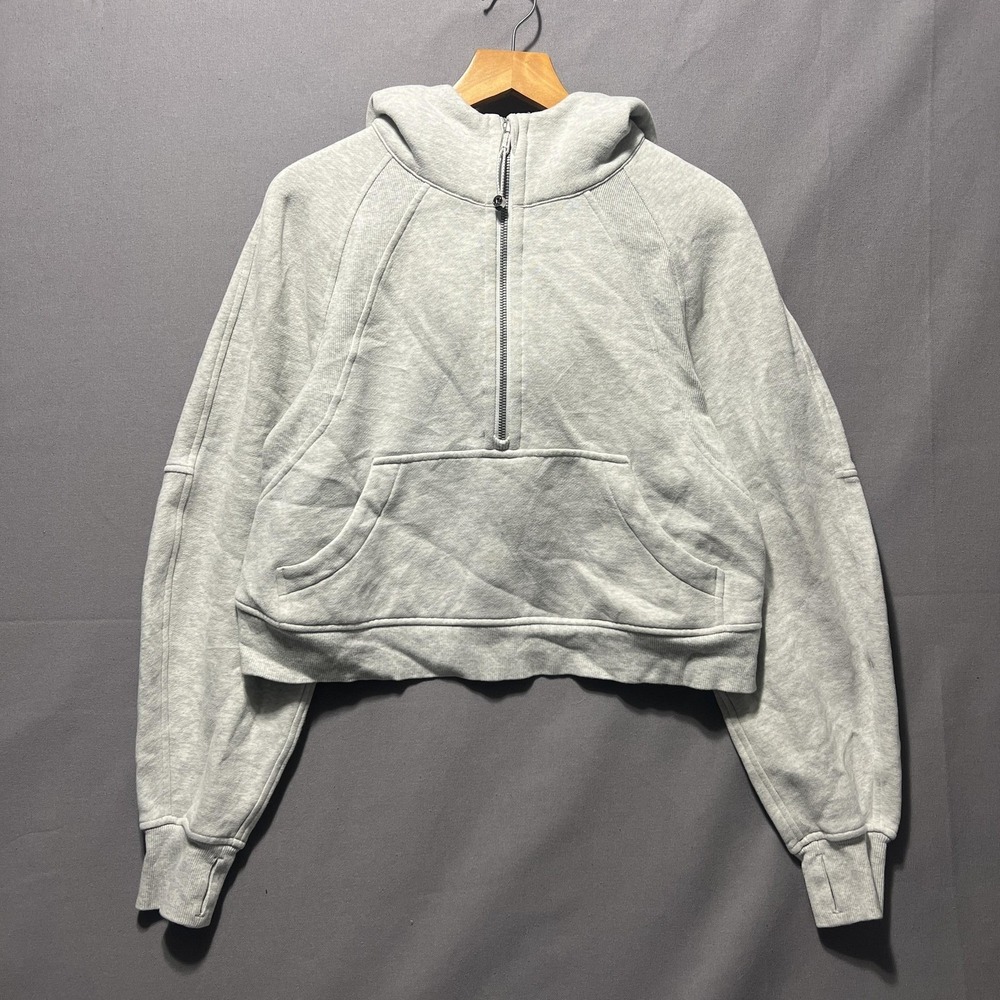 Lululemon Hoodie Womens XS/S Gray Scuba 1/2 Zip Cropped Fleece Pullover Logo